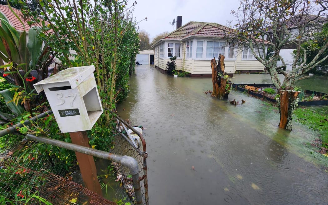 Oakley Creek overflowed in Walmsley Park, Mt albert causing flooding on properties nearby on 9 May, 2023.