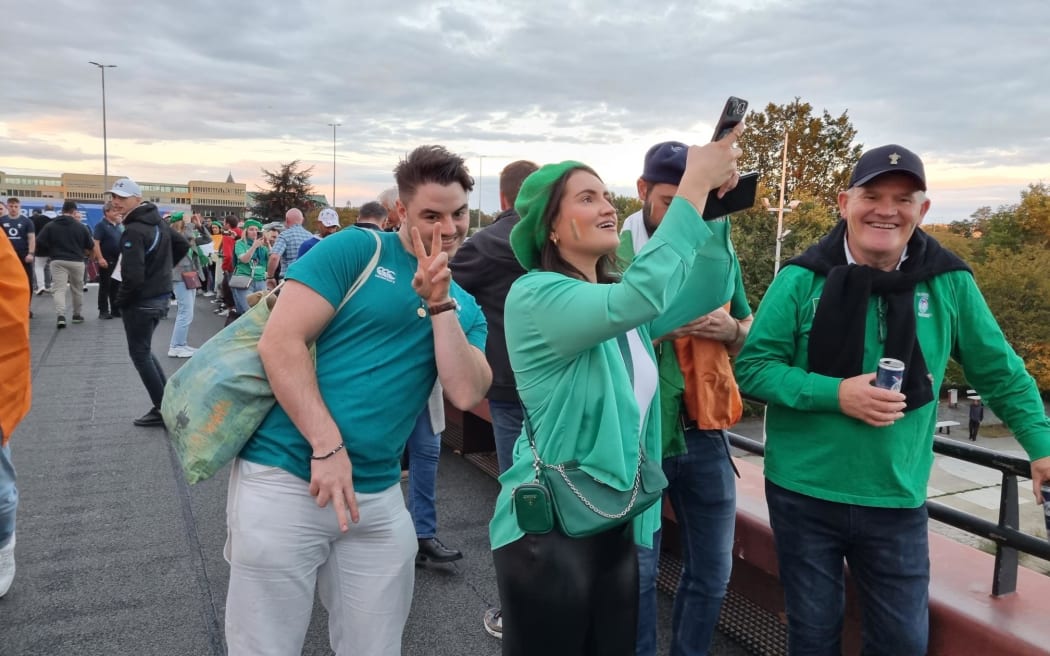 Irish rugby fans outside the Stade de France, before the All Blacks vs Ireland quarter final match, on 15 October, 2023.