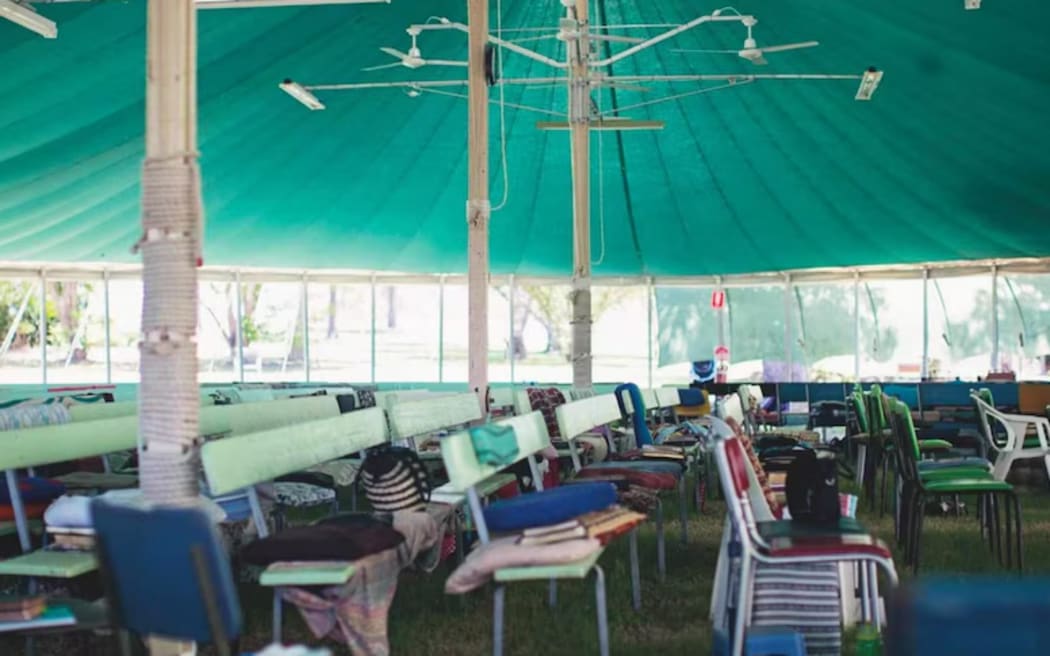 Instead of a physical church, each meeting or convention is often held in big sheds or tents. / ABC News/Supplied: Tobias Loftus