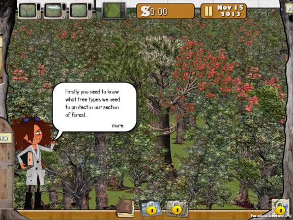 A page from the online game Ora, showing Liana the scientist-guide for the game, which is based on real-life data from ecological modelling of possum impacts on native forest.