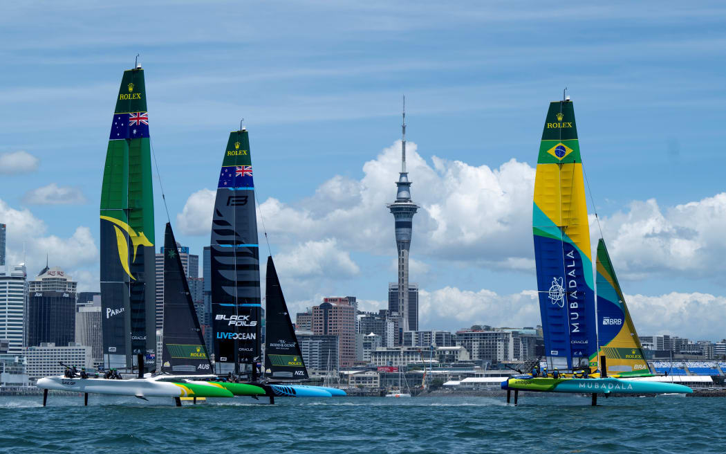Sail GP yachts racing on the Waitematā Harbour