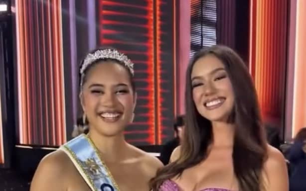 Former Miss World Oceania 2025, Australia's Jasmine Stringer congratulates Miss World Oceania 2026, Cook Islands' Tiare Henry-Anguna.