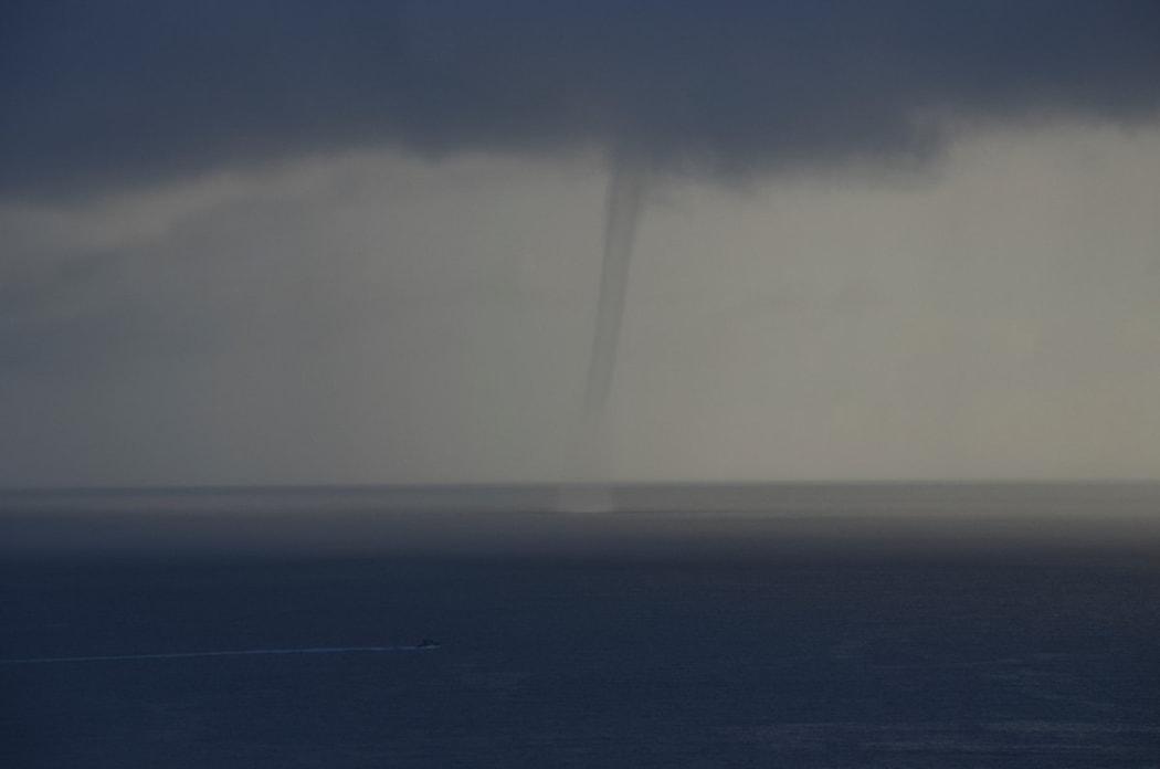 Waterspouts formed near Waiheke Island before moving into the Firth of Thames.