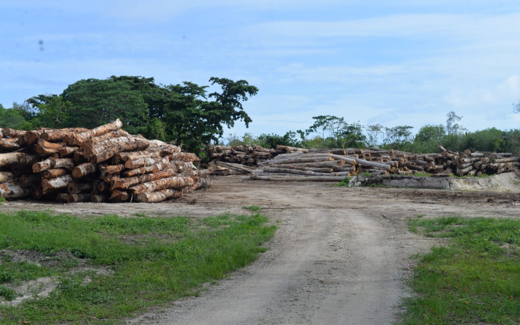 Round logs a shipping yard of Palekula in Santo, Vanuatu.