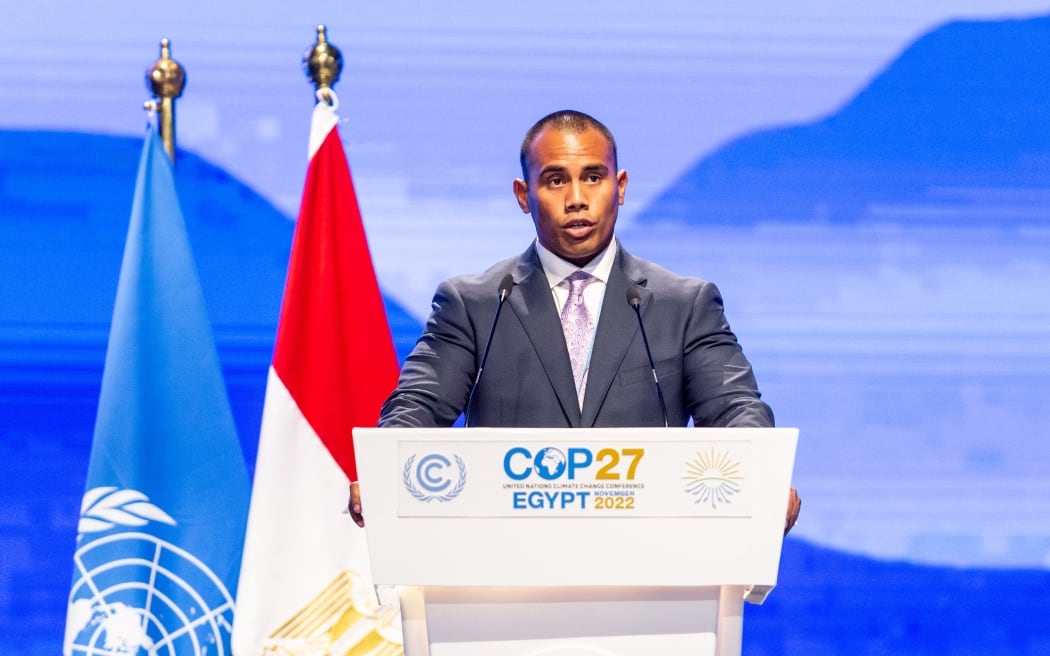 Rennier Stanislaus Gadabu, Minister of Climate Change and National Resilience of Nauru addresses delegates during COP27