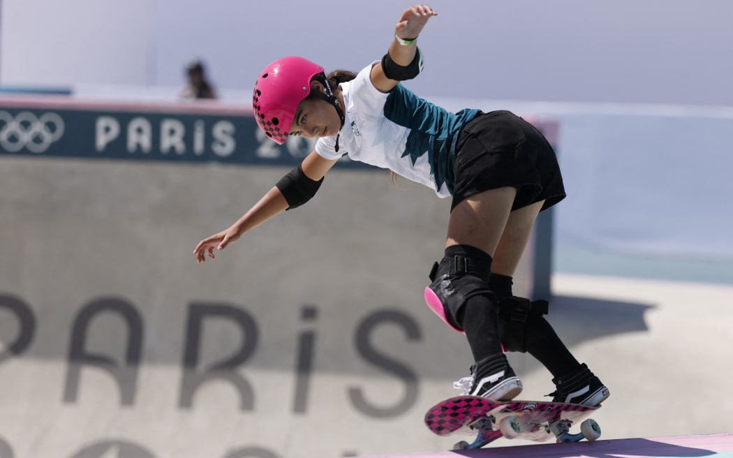 Australia's Arisa Trew competes in the women's park skateboarding in Paris.