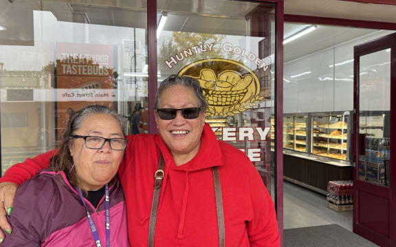 Joann Hughes and her friend outside a popular spot in Huntly - Rāhui Pōkeka