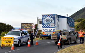 Police block the Great Ocean Road through to Apollo Bay in Lorne.