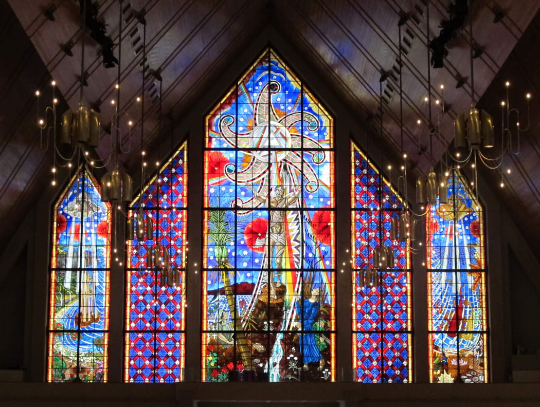 Holy Trinity Cathedral's Great Window, designed by Nigel Brown, is said to be the largest expanse of stained glass in the southern hemisphere. The windows have a Maori/Polynesian side and a European side, with the risen Christ in the centre.