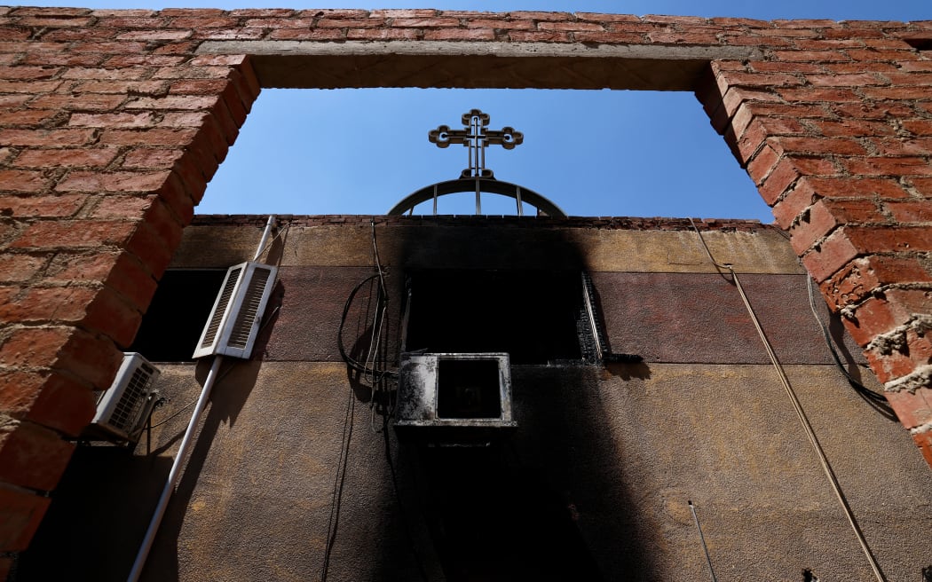 The damage after a fire broke at the Abu Sifin church in Giza on 14 August  2022. More than 40 people were killed in the fire that ripped through the Coptic Christian church during Sunday mass.