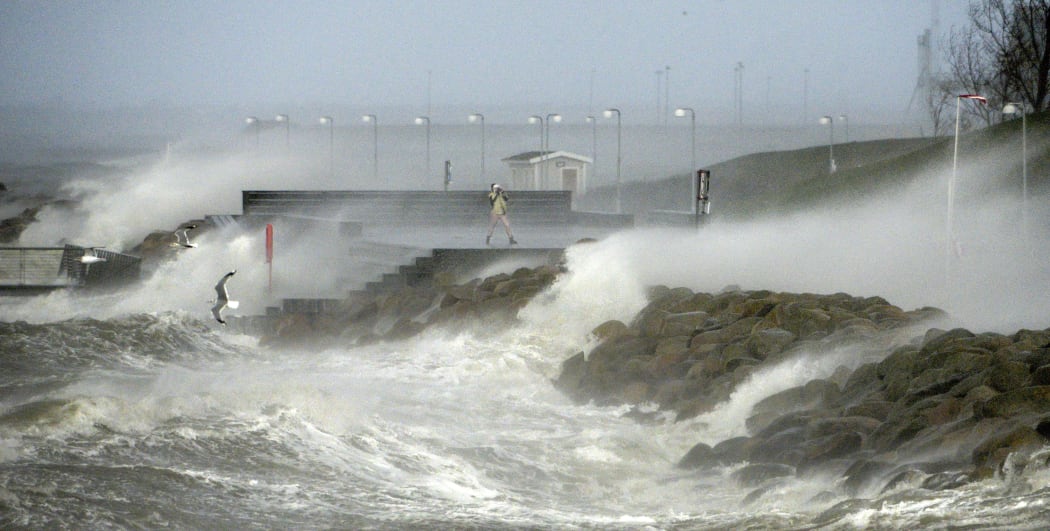 A storm spotter on the sea front in Malmo, southern Sweden.