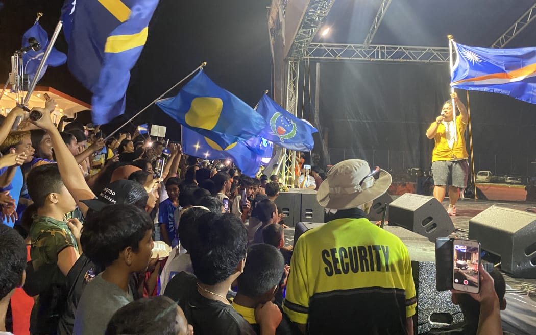 Music and dancing highlighted the opening of the Micronesian Games Saturday in Majuro. One of the performers, Marshallese TikTok sensation Gooney Jibs (Ricardo Kejon), holding the Marshall Islands flag on stage, got the athletes fired up for the Games.