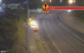 The left northbound lane on Wellington's SH1 near the Newlands exit, was closed as a spill of offal was cleaned up.