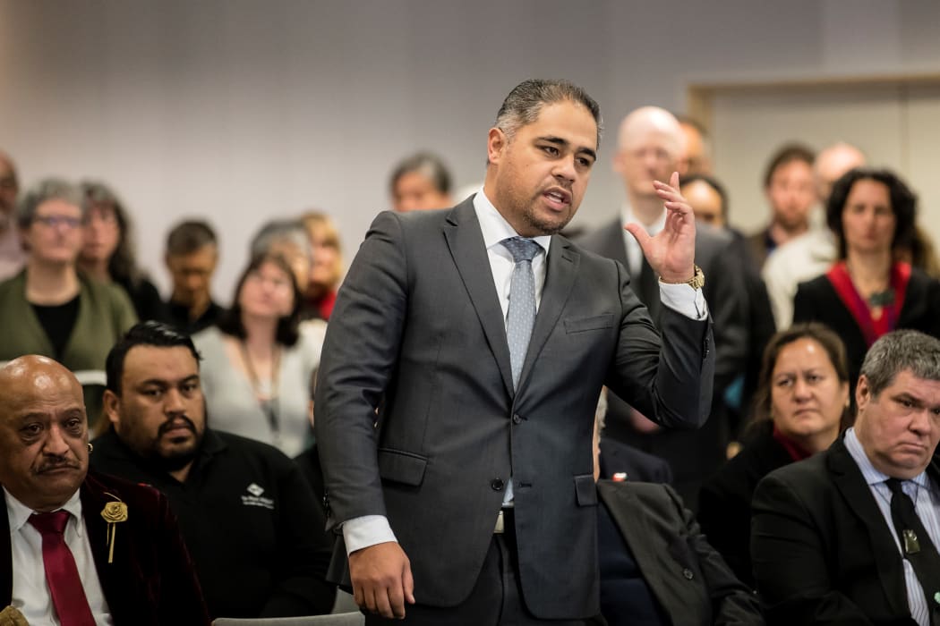 Peeni Henare of Ngāpuhi speaking at the unveiling of the He Tohu exhibition name.Mr Henare said the Treaty of Waitangi and the Declaration of Independence of the United Tribes of New Zealand should eventually be returned to Waitangi.