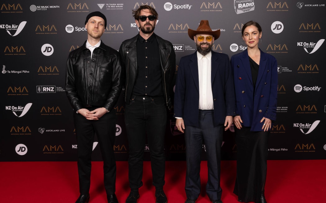 Members of the band Racing, Sven Pettersen, Izaak Houston, Ed Knowles and Daniel Barratt, at the Aotearoa Music Awards on 30 May, 2024.