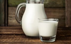Milk in glass jug.