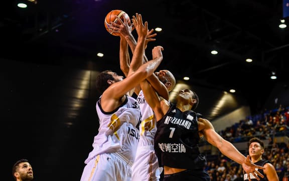 Tall Black Mika Vukona in action against Jordan.