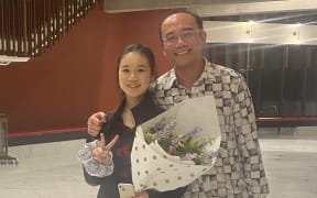 National Concerto Comp winner for 2023 Yuzhang Wu (pianist) with her teacher Jian Liu looking happy!