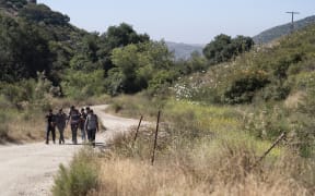 Migrants seeking asylum from India walk towards a staging area before being transported and processed, on 5 June, 2024, near Dulzura, California.