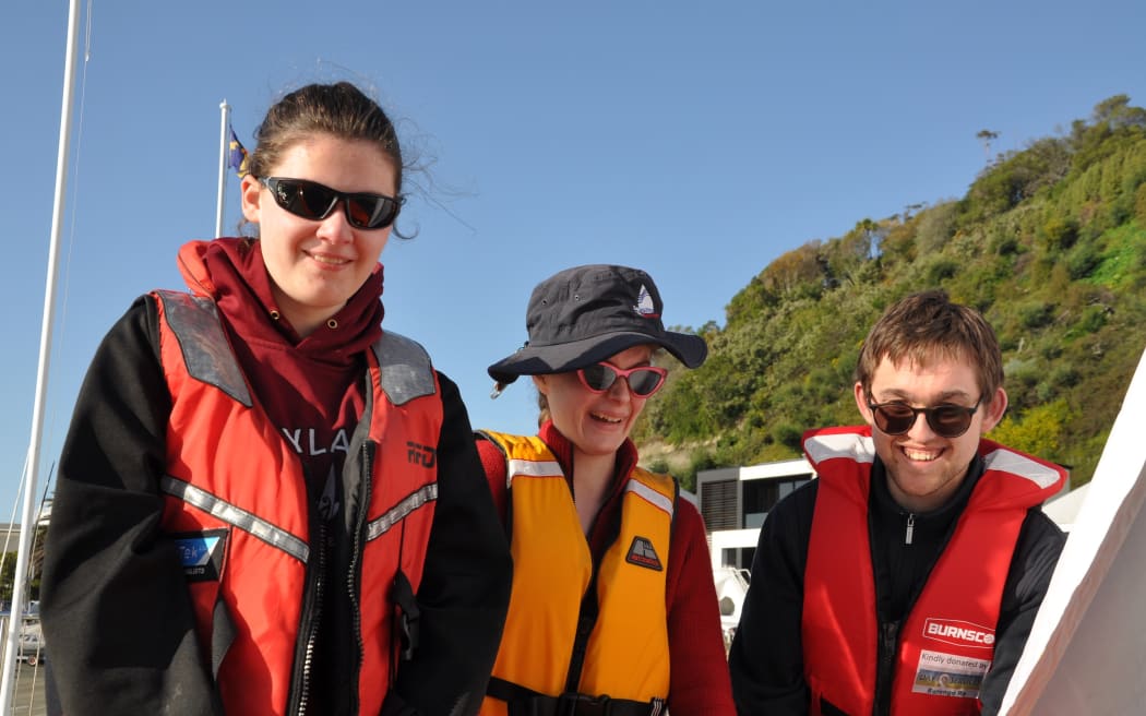 Sailability sailors Chloe Jones, Belinda Williams and Cole Thelin