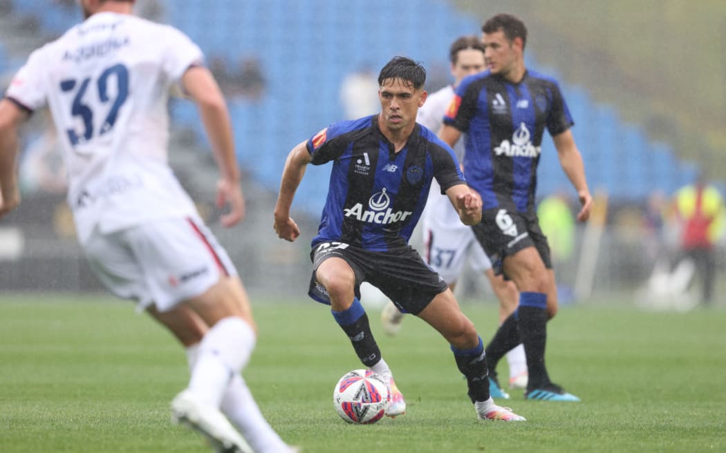 Logan Rogerson during the round six A-League Men match between Auckland FC and Newcastle Jets at Go Media Stadium.
