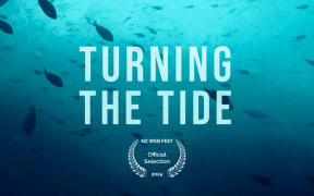 Underwater scene with fish swimming. Text reads "Turning The Tide: The state of our seas"
Underneath is a laurel with the text “NZ web festival official selection 2024”