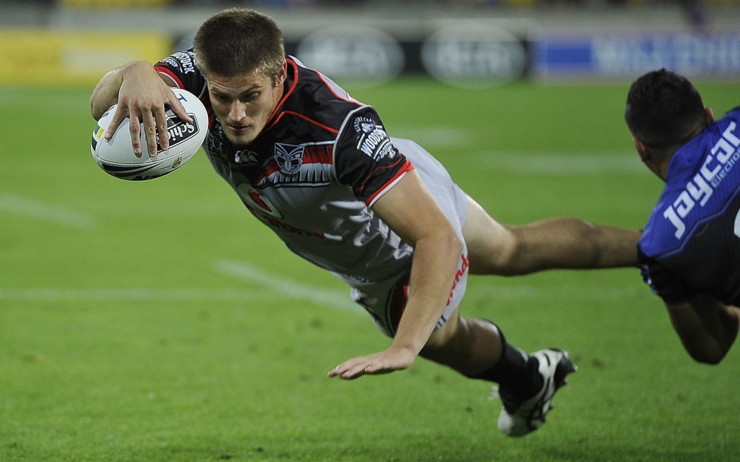 The Warriors' Blake Ayshford scores a try in Wellington.