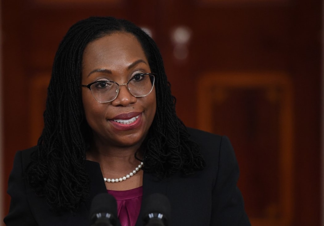 Judge Ketanji Brown Jackson speaks after she was nominated for Associate Justice of the US Supreme Court, in the Cross Hall of the White House in Washington, DC, February 25, 2022.