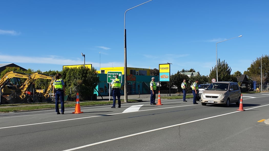 Police checkpoint in the North Canterbury town of Amberley