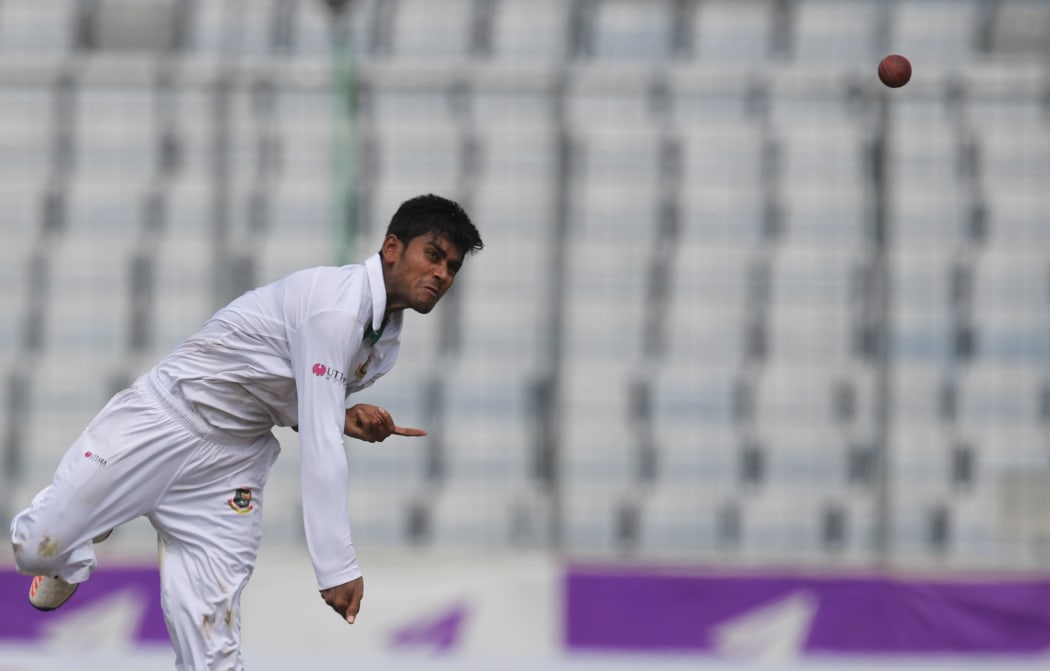 Bangladesh's Mehedi Hasan bowls during the second Test against England