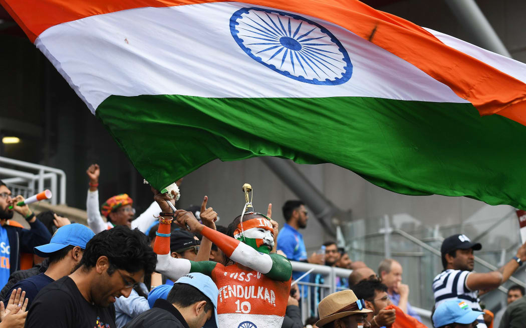 India cricket fan at World Cup semi-final between the Black Caps and India.