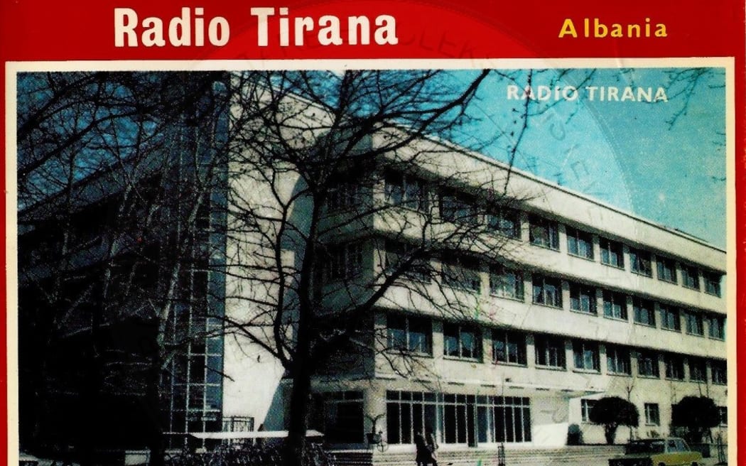 The studio centre at Radio Tirana, Albania, originally located on Rruga Ismail Qemali. This image was used on correspondence cards sent to listeners.