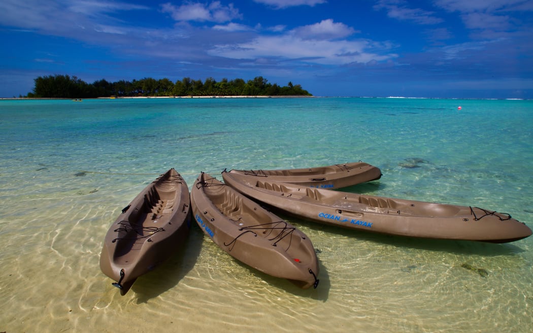 Kayaks at Muri Beach on Rarotonga, the largest island in the Cook Islands.