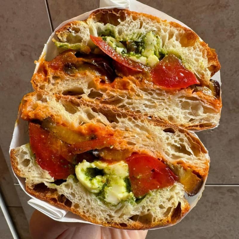 A cross section view of a super-sized vegetarian sandwich from Gloria's, Auckland.