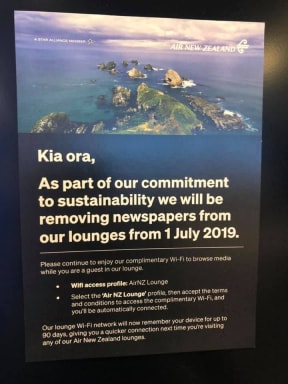 Air New Zealand's news for lounge-bound newspaper readers.
