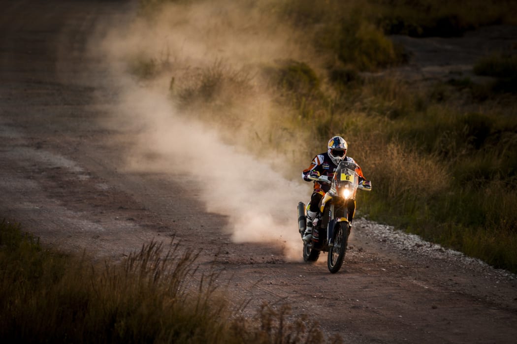 A motorcyclist competes in the 2015 Dakar Rally in Argentina.