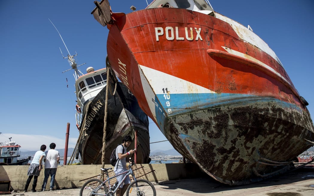 Fishing boats run aground in the Chilean port of Coquimbo.