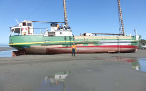 Regional harbour master Jim Dilley at the scene of the Tuhoe stranding.