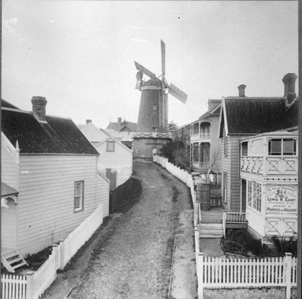 The first Lewis Eady shop on the corner of Mill and Liverpool Streets with Partington's Mill in the background.