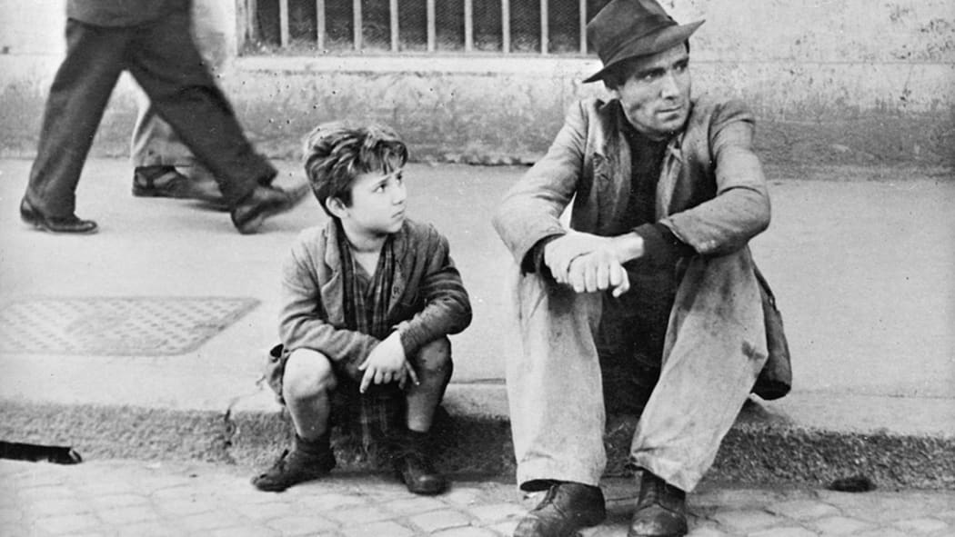 Movie still from 1948 Italian neorealist film Bicycle Thieves