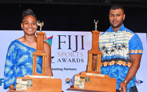 Miriama Taletawa, left, and Taniela Rainibogi, right, were awarded the Fiji Sports Council 2023 Sportsman and Sportswoman of the Year respectively in Suva on Saturday night.