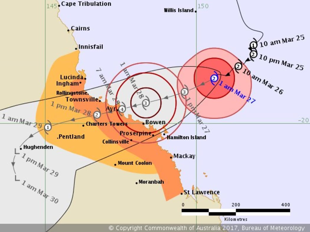 A track map for Cyclone Debbie.