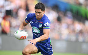Taine Tuaupiki of the Warriors scores.
NZ Warriors v Melbourne Storm, NRL Pre-Season Challenge at FMG Stadium Waikato, Hamilton, New Zealand on the Saturday 15 February 2025. Copyright Photo: Jeremy Ward / www.photosport.nz