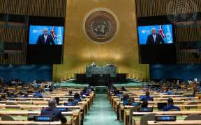 Fiji's Prime Minister Frank Bainimarama addresses the UN General Assembly.
