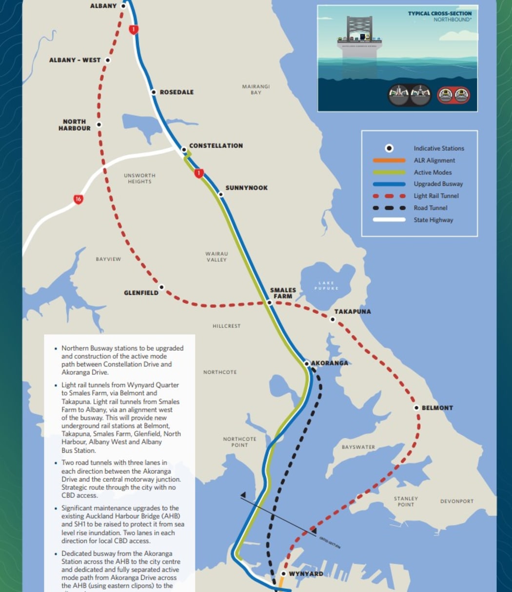 Map of planned second harbour crossing for Auckland