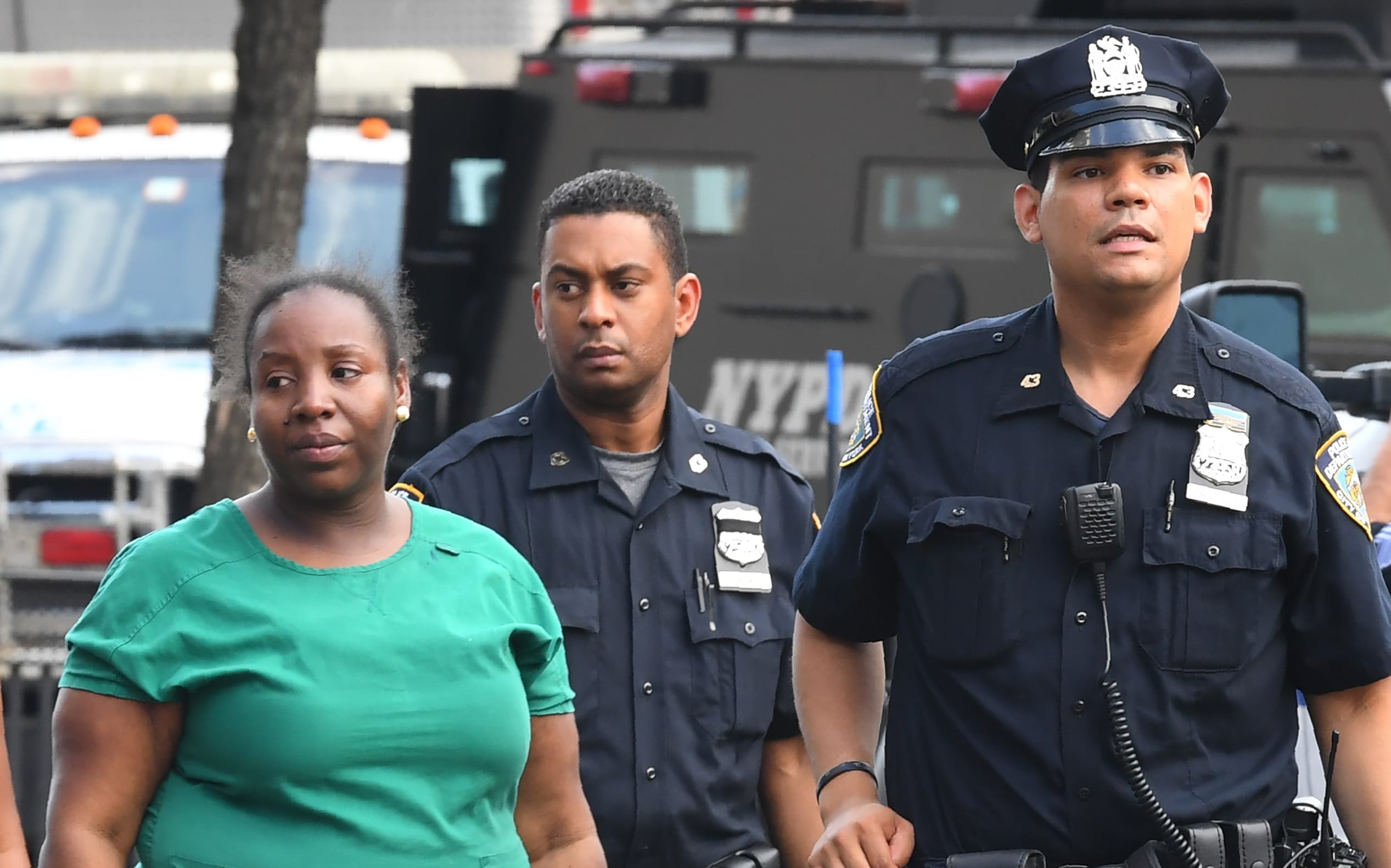 Police look on outside the Bronx-Lebanon Hospital as police respond to an active shooter north of Manhattan in New York on June 30, 2017.