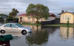 A flooded Bill Hercock Street, Napier