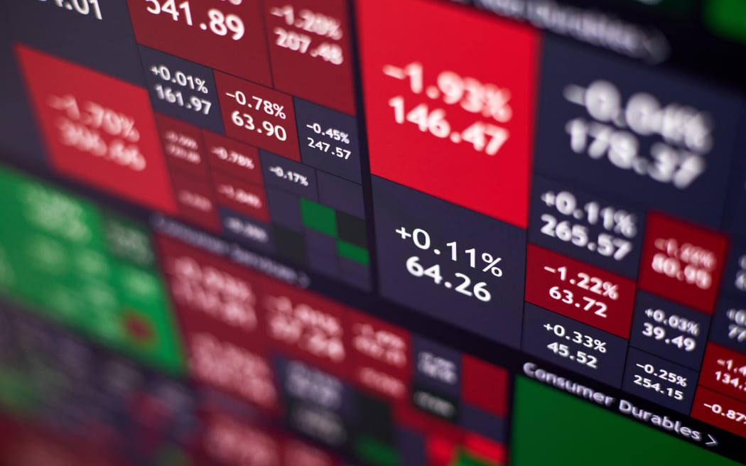 Background of Stock heatmap on the monitor in predominantly red