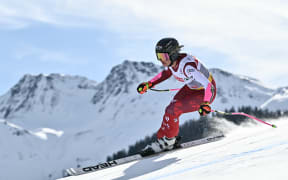 Austria's Stephanie Venier competes during the Women's Super-G event of the Saalbach 2025 FIS Alpine World Ski Championships.