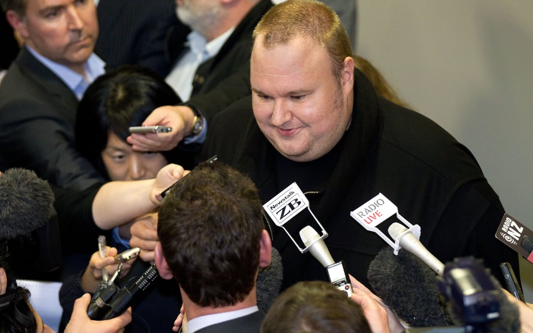 Kim Dotcom speaking to media in July 2013.